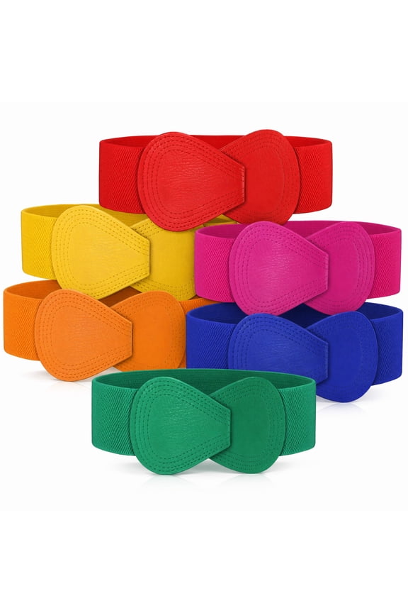 6 Pcs Colorful Stretch Belt for Women Dresses Wide Elastic Belt with Interlock Buckle for Summer Party Beach 6 Colors Fresh Color Assorted