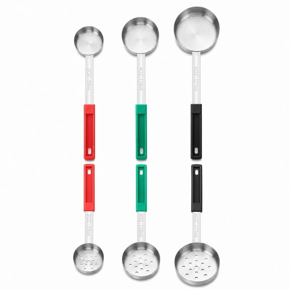 stcellnmex 6 Pcs Portion Control Serving Spoons Restaurant Measuring Serving Ladle Slotted Unslotted Scoops for Weight Loss Kitchen 3 Sizes