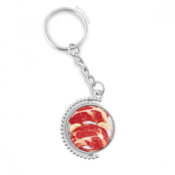 steak raw meat food texture rotatable keyholder disc accessories chain clip