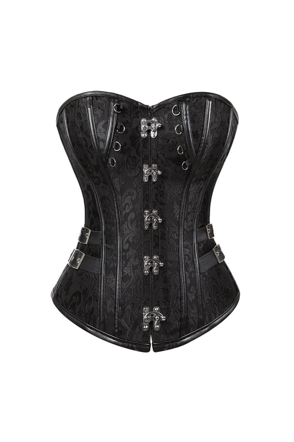 steampunk corset bustier top leather basques womens burlesque plus size buckles pirate halloween costumes Black 5XL