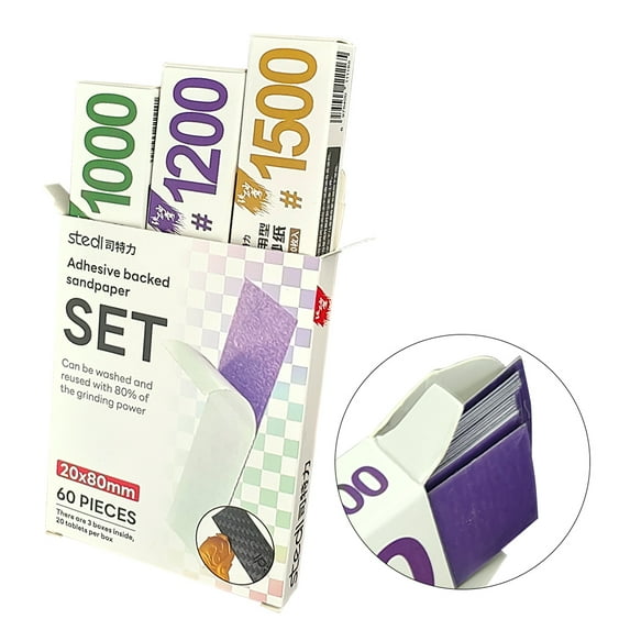 stedi Hobby Model Tools Sticky Sandpaper, Waterproof Wet/Dry Replaceable Reuse Sandpaper 1000 1200 1500 Grit for Plastic Models, Gunpla, 60 PCS