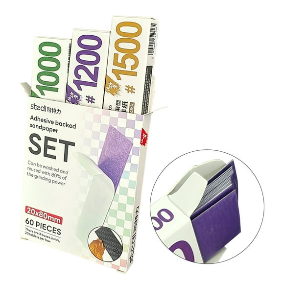 stedi Hobby Model Tools Sticky Sandpaper, Waterproof Wet/Dry Replaceable Reuse Sandpaper 1000 1200 1500 Grit for Plastic Models, Gunpla, 60 PCS