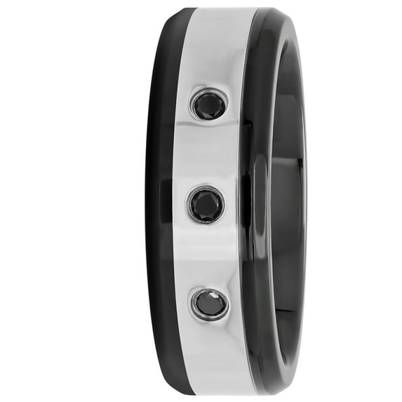 steel nation jewelry mens stainless steel 7.5mm black diamond accent wedding band - mens ring