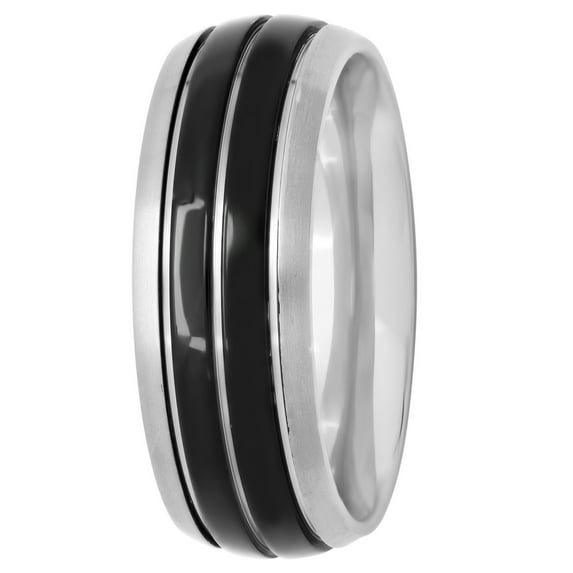 steel nation jewelry mens titanium 8mm two-tone black enamel triple grooved wedding band - mens ring