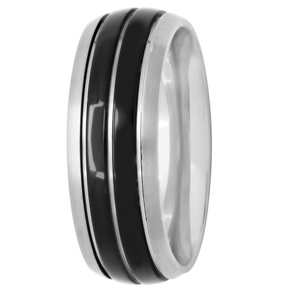 steel nation jewelry mens titanium 8mm two-tone black enamel triple grooved wedding band - mens ring