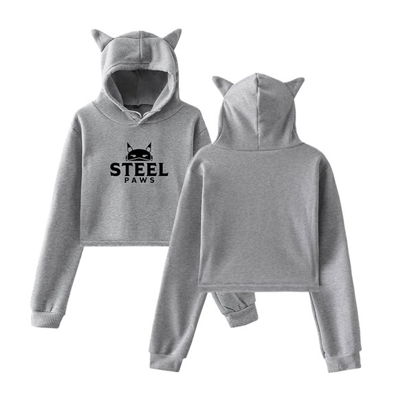 steel paws Cat ear hoodie with popular pattern casual women's short hoodie sportswear
