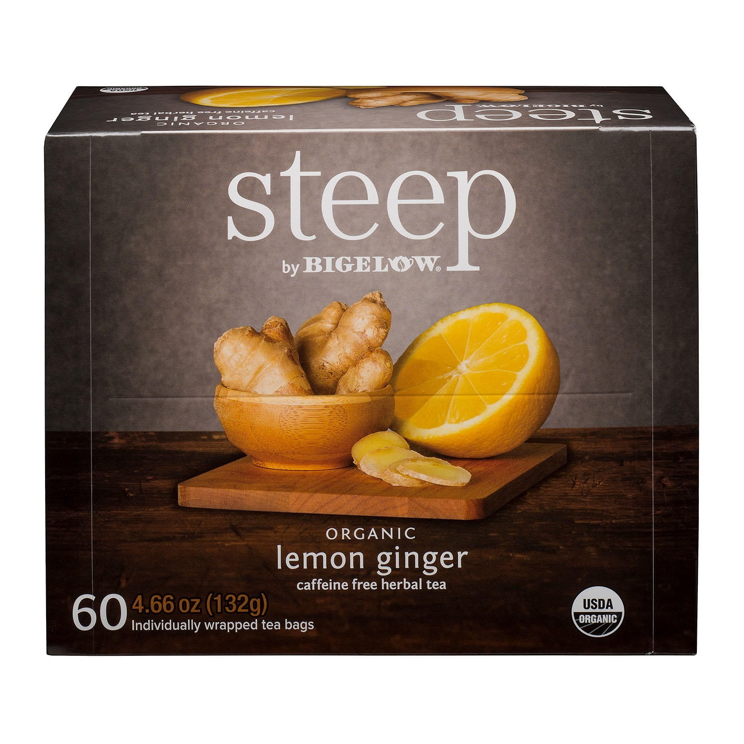 steep by Bigelow Lemon Ginger Herbal Tea ( 60 ct.) - Walmart.com