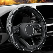 Behome Steering Wheel Cover, 15 Inch Soft Leather Elastic Steering Wheel Protector, Sparkling Diamond Vehicle Decor Accessories for Women Girls, Universal for Vehicles Black