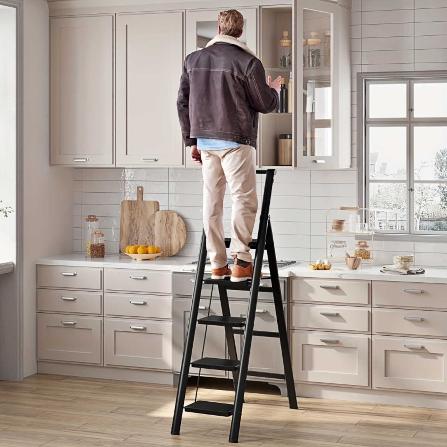 step stool 5step ladder with anti slip wide pedals lightweight easy to carry handle folding multi purpose steel ladder suitable for home and office use