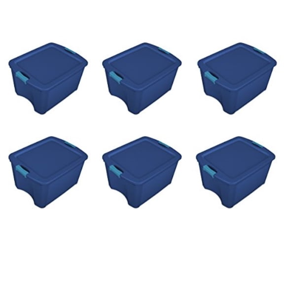 Sterilite 18 Gal Latch and Carry, Stackable Storage Bin with Latching Lid, Plastic Tote Container to Organize Closets, Blue with Blue Lid, 6-Pack