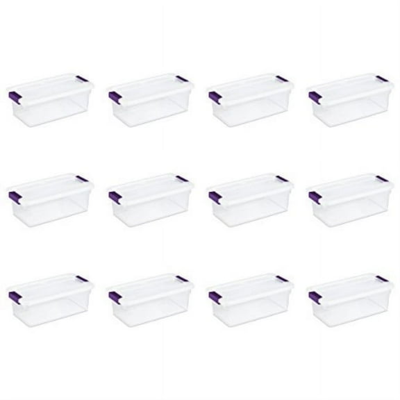 sterilite 17511712 6 quart/5.7 liter clearview latch box, clear with sweet plum latches, 12-pack