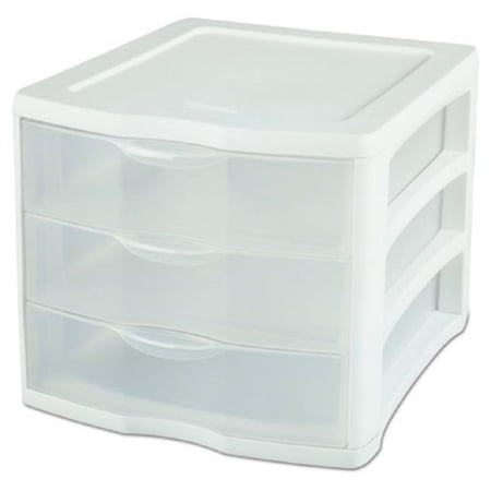 sterilite 17918004 3 drawer unit, white frame with clear drawers, 4-pack