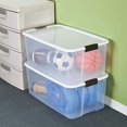 thumbnail image 1 of Sterilite 19909804 116 Quart/110 Liter Ultra Latch Box, Clear with a White Lid and Black Latches, 4-Pack 116 Quart 4-Pack, 1 of 3
