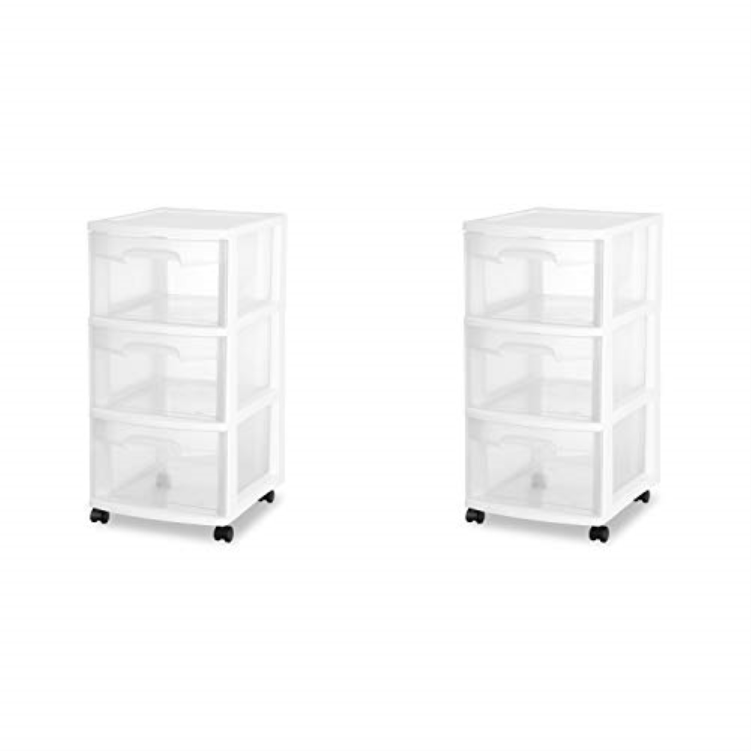 sterilite 28308002 3 drawer cart, white frame with clear drawers and black casters, 2-pack - image 1 of 2
