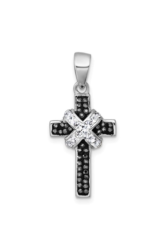 sterling Silver Rhodium-plated Black And White Crystal -X- Cross Pendant