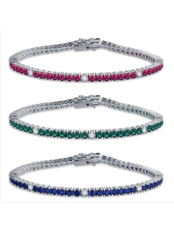 sterling silver 14k gold plated Ruby Emerald Sapphire and simulated diamond Bracelet, 925 Sterling Silver, Tennis Bracelet, Birthstone Bracelet, Three Stone Jewelry, Gift For Friend