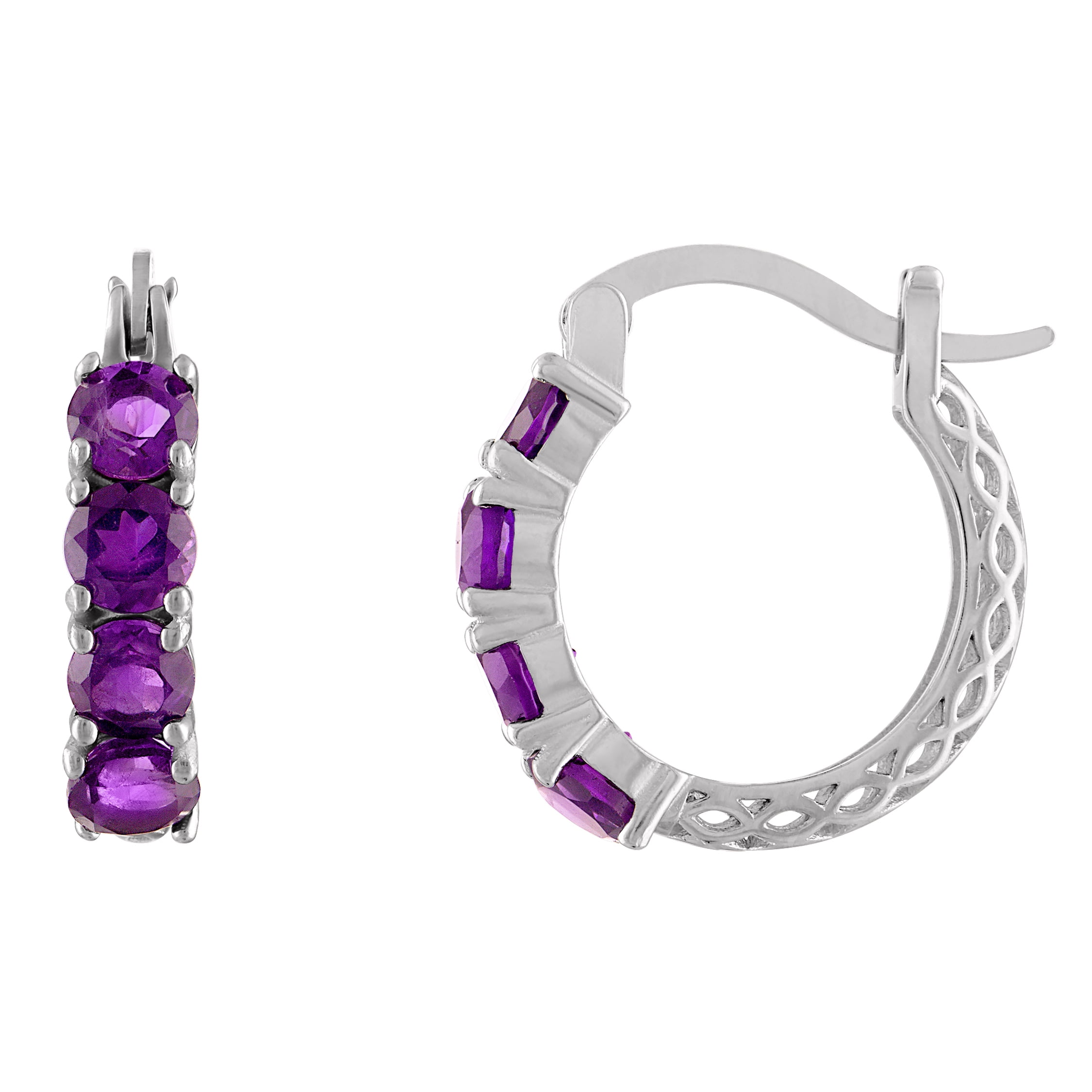 sterling silver amethyst hoop earrings
