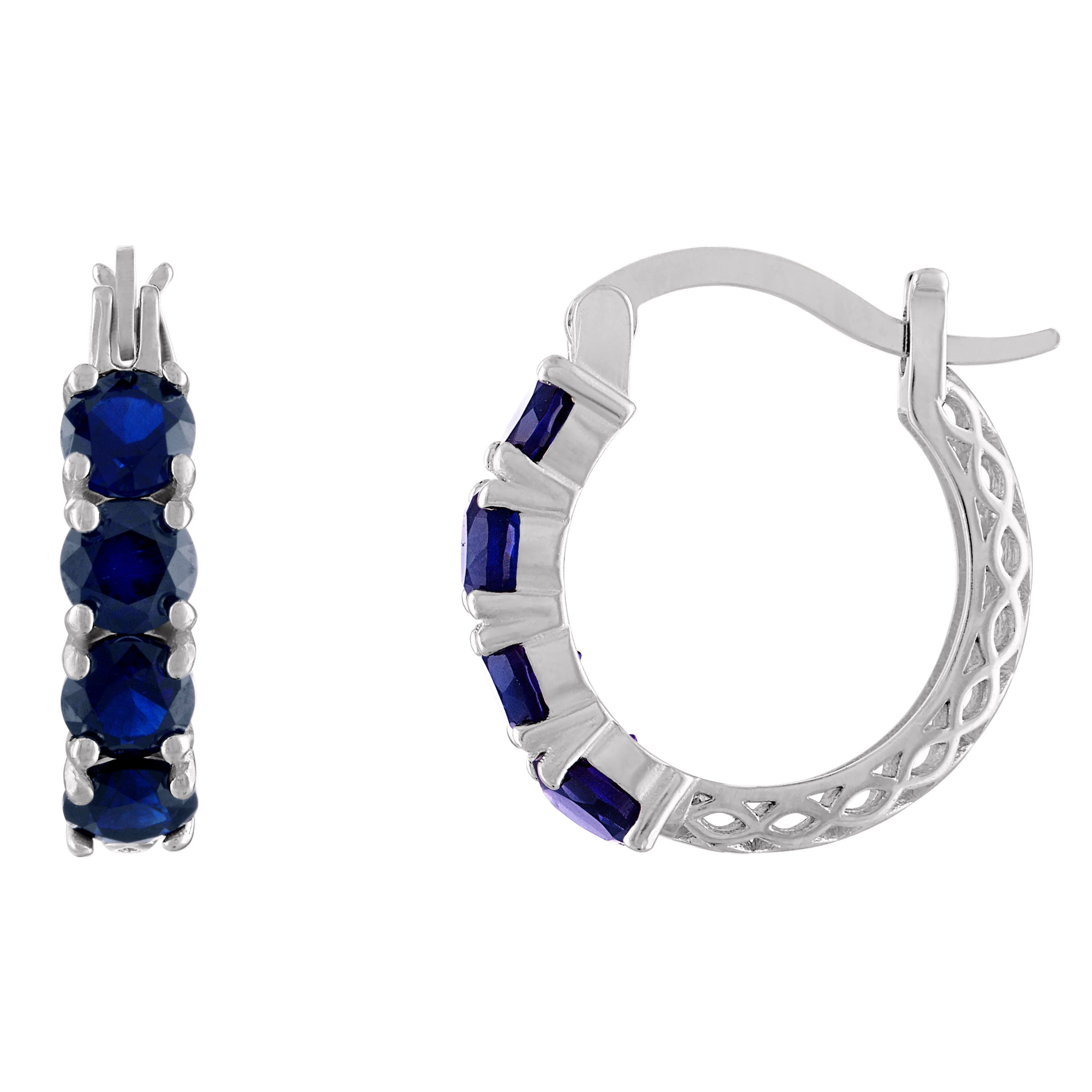 sterling silver cr sapphire hoop earrings