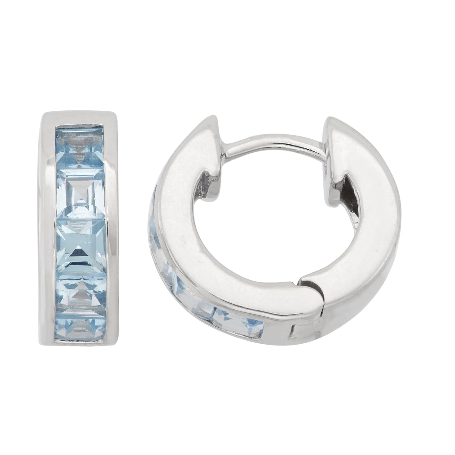 sterling silver created aqua huggie earrings