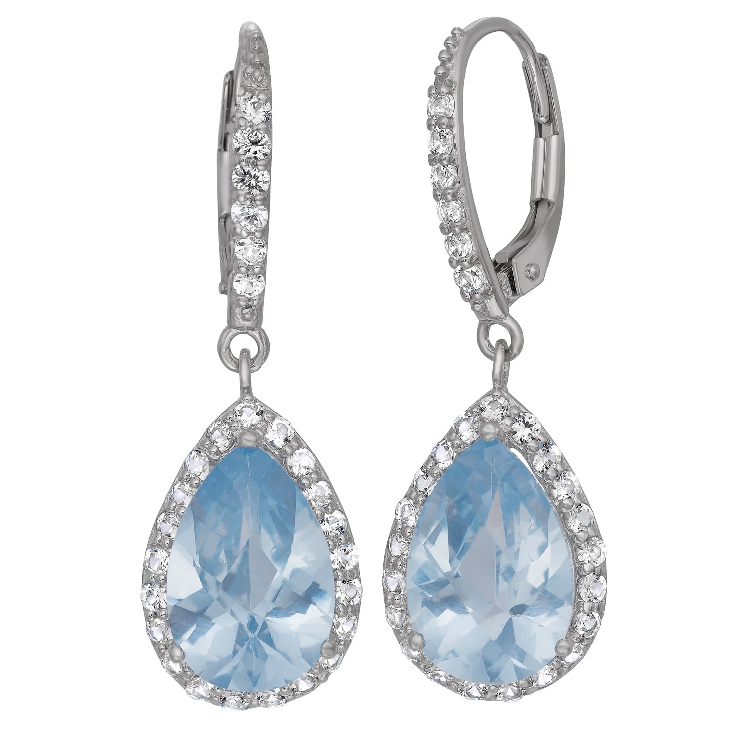 sterling silver created aqua leverback earrings