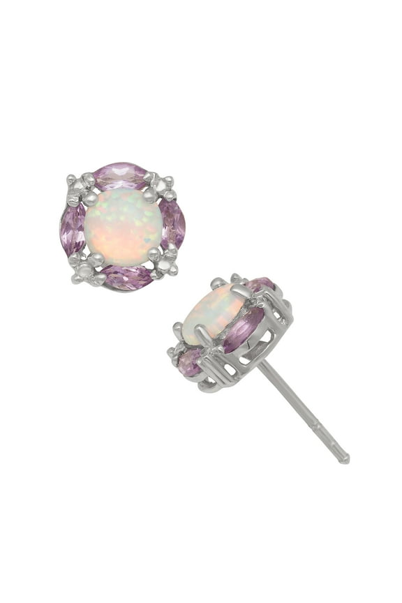 sterling silver created opal and amethyst earrings