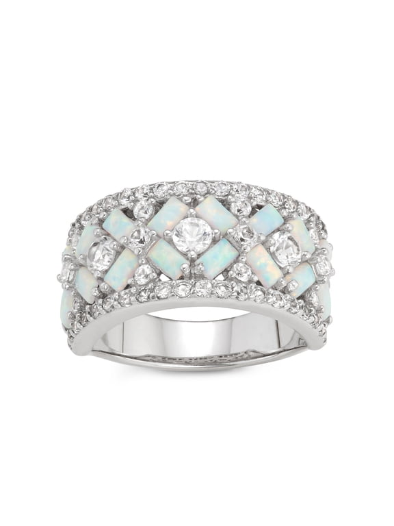 sterling silver created opal crossover ring