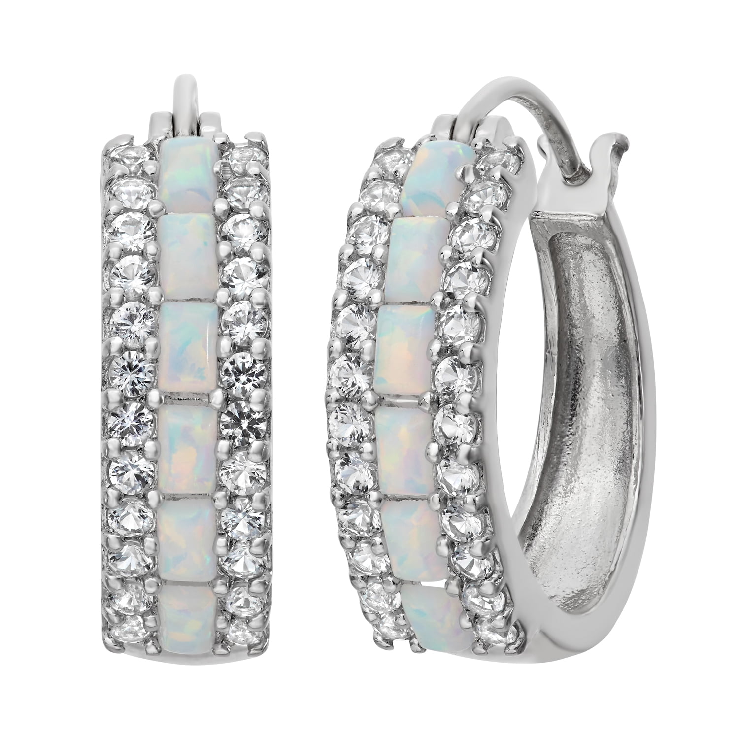 sterling silver created opal hoop earrings