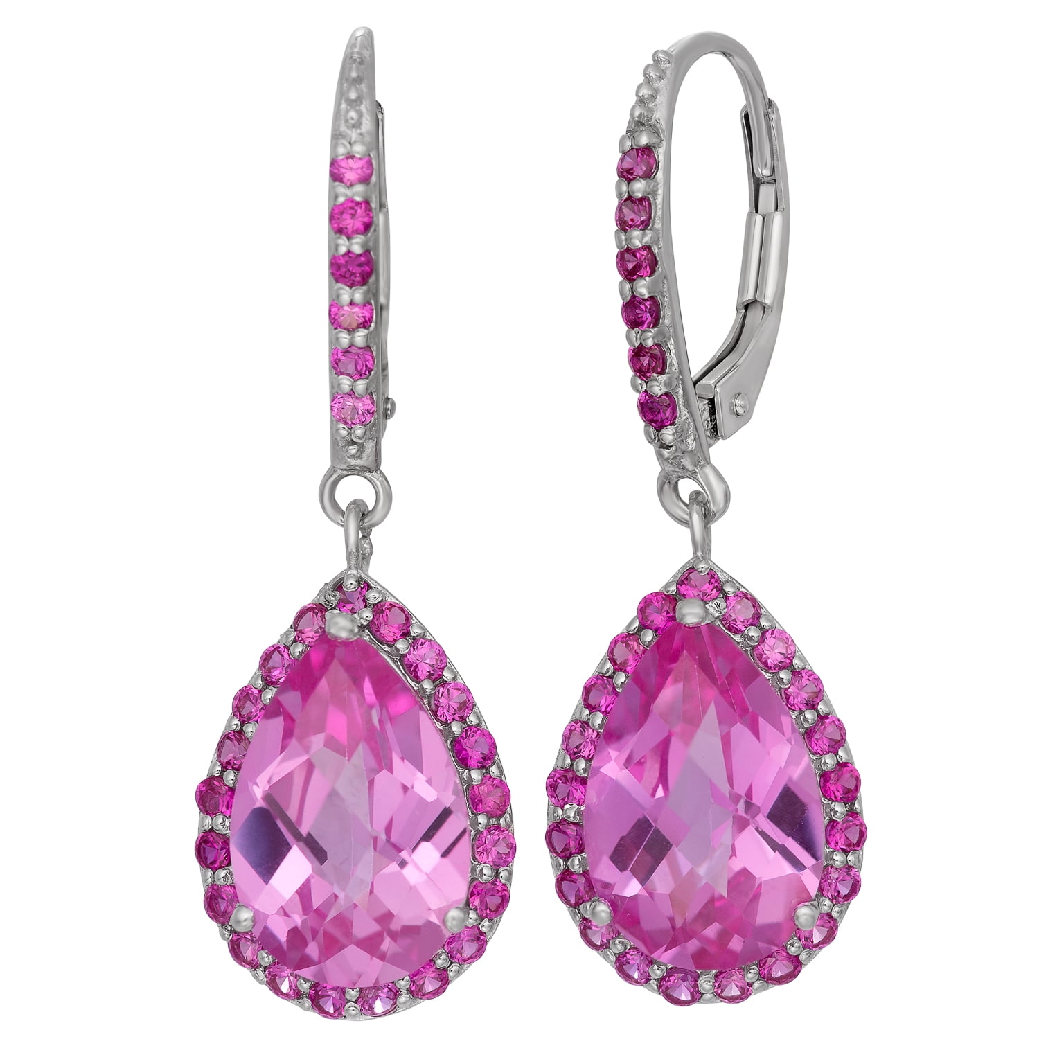 sterling silver created pink sapphire leverbacks