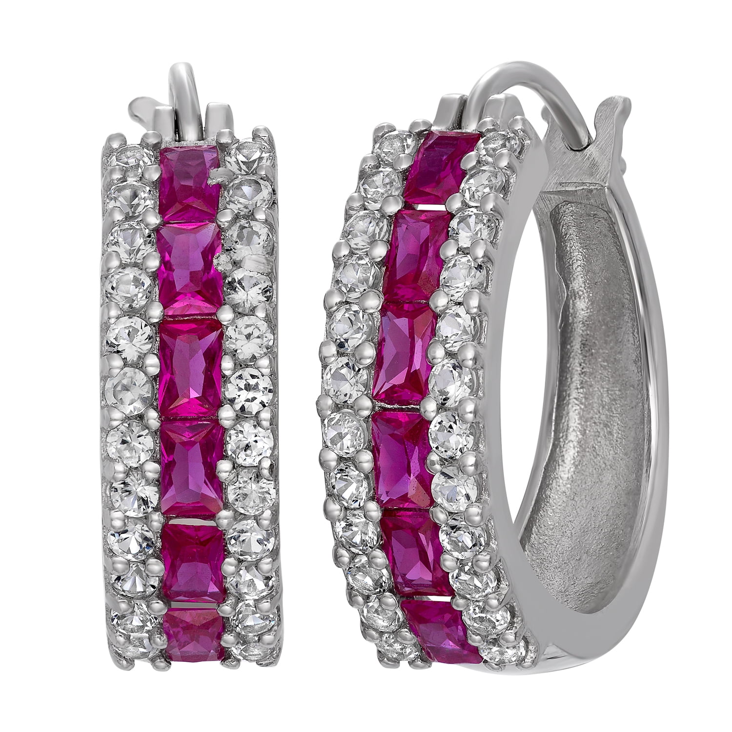 sterling silver created ruby hoop earrings