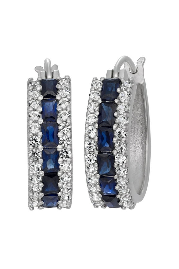 sterling silver created sapphire hoop earrings