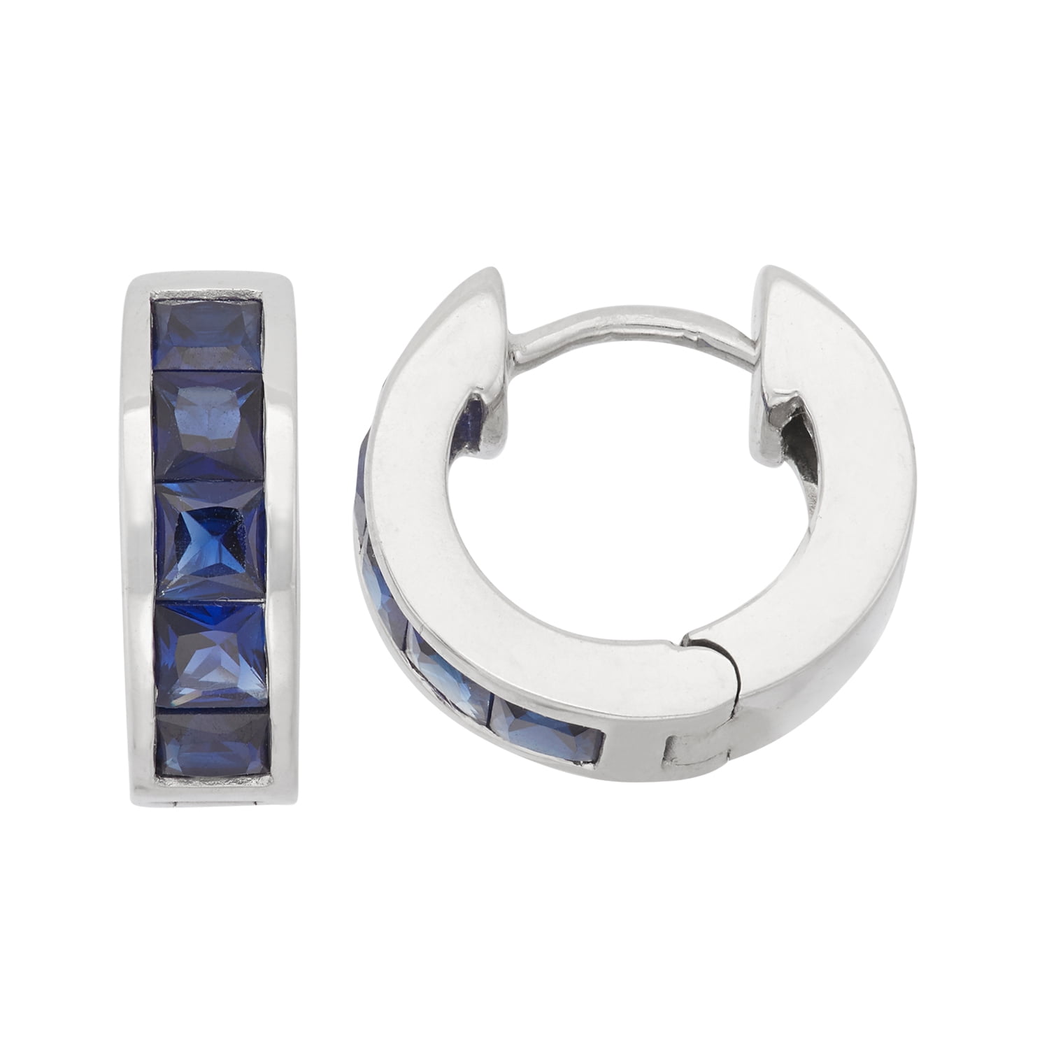 sterling silver created sapphire huggie earrings