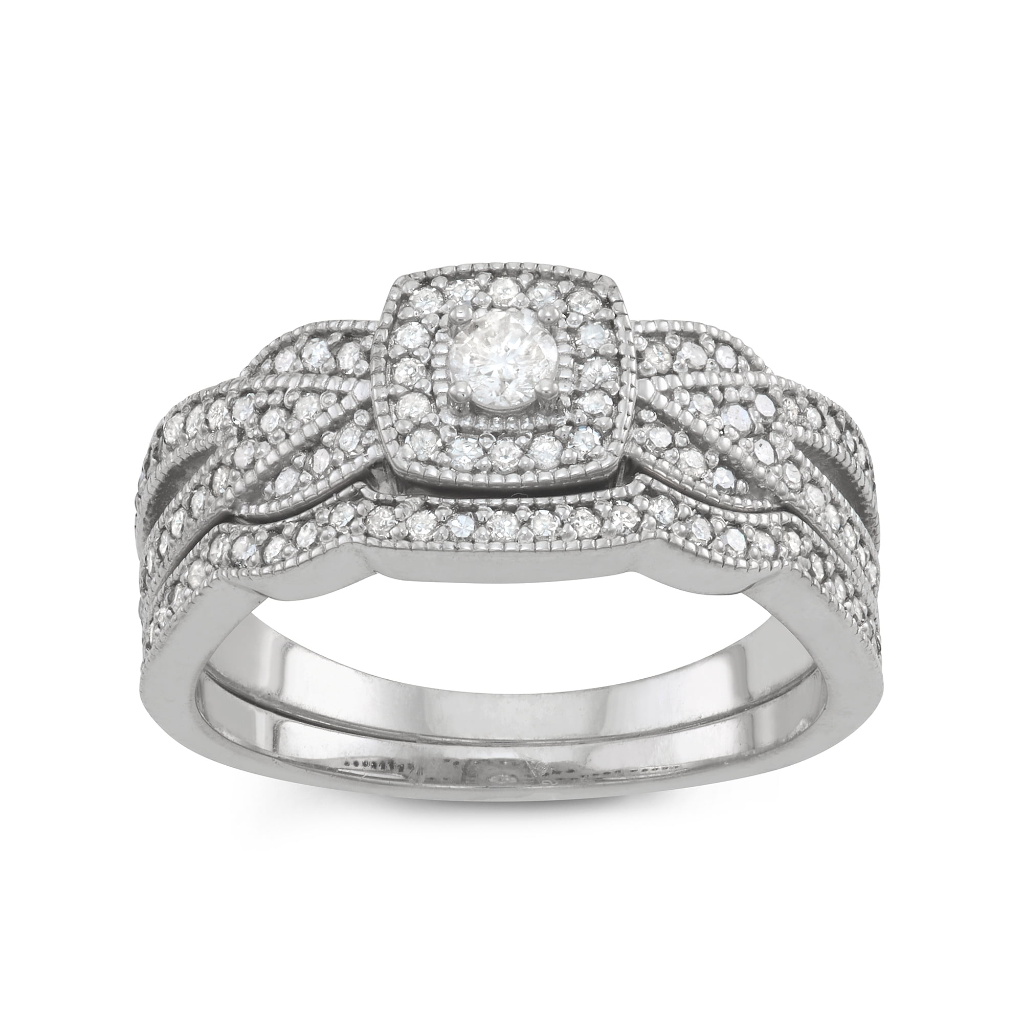 sterling silver diamond bridal ring set