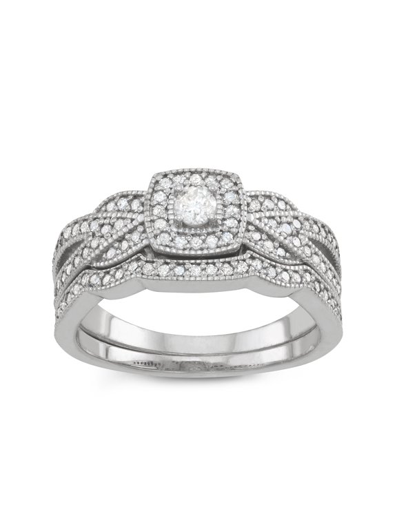 sterling silver diamond bridal ring set