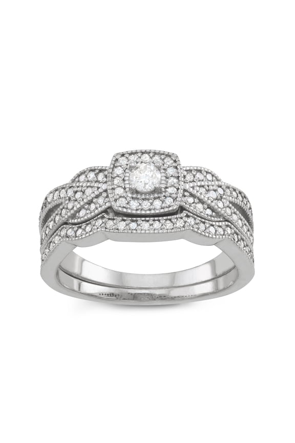 sterling silver diamond bridal ring set