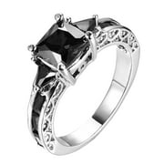 DSRHJI sterling silver rings women Cut Black Diamond Engagement Ring Black Diamond Ring Vintage Black Zircon wedding Ring Alloy Ring Size 5 -11 For Men Women birthday gifts #01 Silver,5