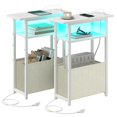 thumbnail image 1 of sthmec Narrow Side Table with Charging Station, LED End Table Set of 2 for Small Spaces, Skinny Nightstands Set 2 with Storage Basket, 3 Tier Sofa Bedside Tables for Living Room,Bedroom, White C108, 1 of 3