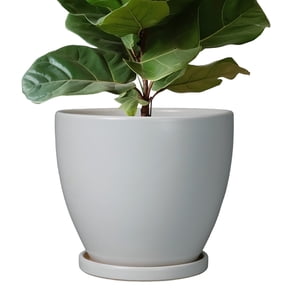 Ordivic 10 inch Matte Grey Ceramic Floor Plant Pot with Drainage Hole & Saucer,Large Round Outdoor Patio Planter for Fall & Porch, Modern Decor