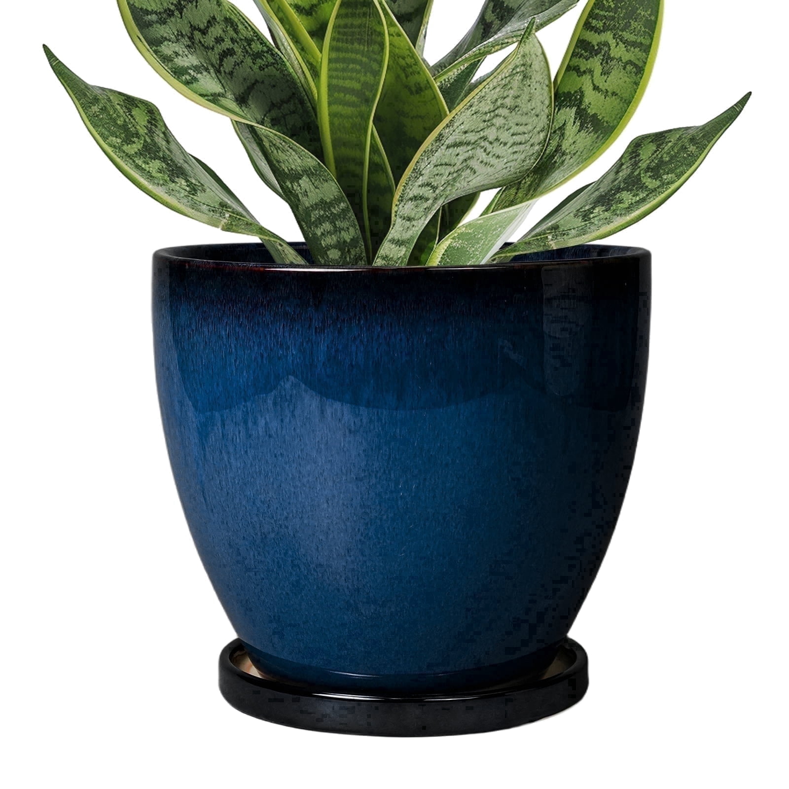 Ordivic 6 inch Blue Ceramic Plant Pots with Drainage Hole & Saucer for Succulents, Herbs & Indoor Outdoor Houseplants