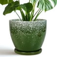 thumbnail image 1 of Stillaflora 8 inch Green Ceramic Plant Pot with Drainage Hole & Saucer | Glaze Textured Indoor Outdoor Plnater for Houseplants, Home Decor & Shelves, 1 of 7