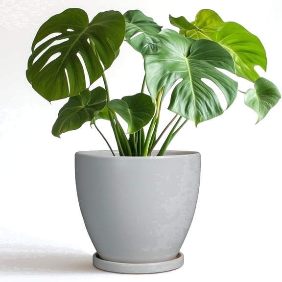 Ordivic 8 inch Light Grey Ceramic Planter Pot with Saucer | Modern Indoor Outdoor Pot for All Houseplants & Flowers