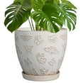 thumbnail image 1 of stillaflora 8-Inch White Ceramic Planter with Embossed Pattern & Saucer | Rustic Indoor Outdoor Pot for Houseplants & Decor, 1 of 8