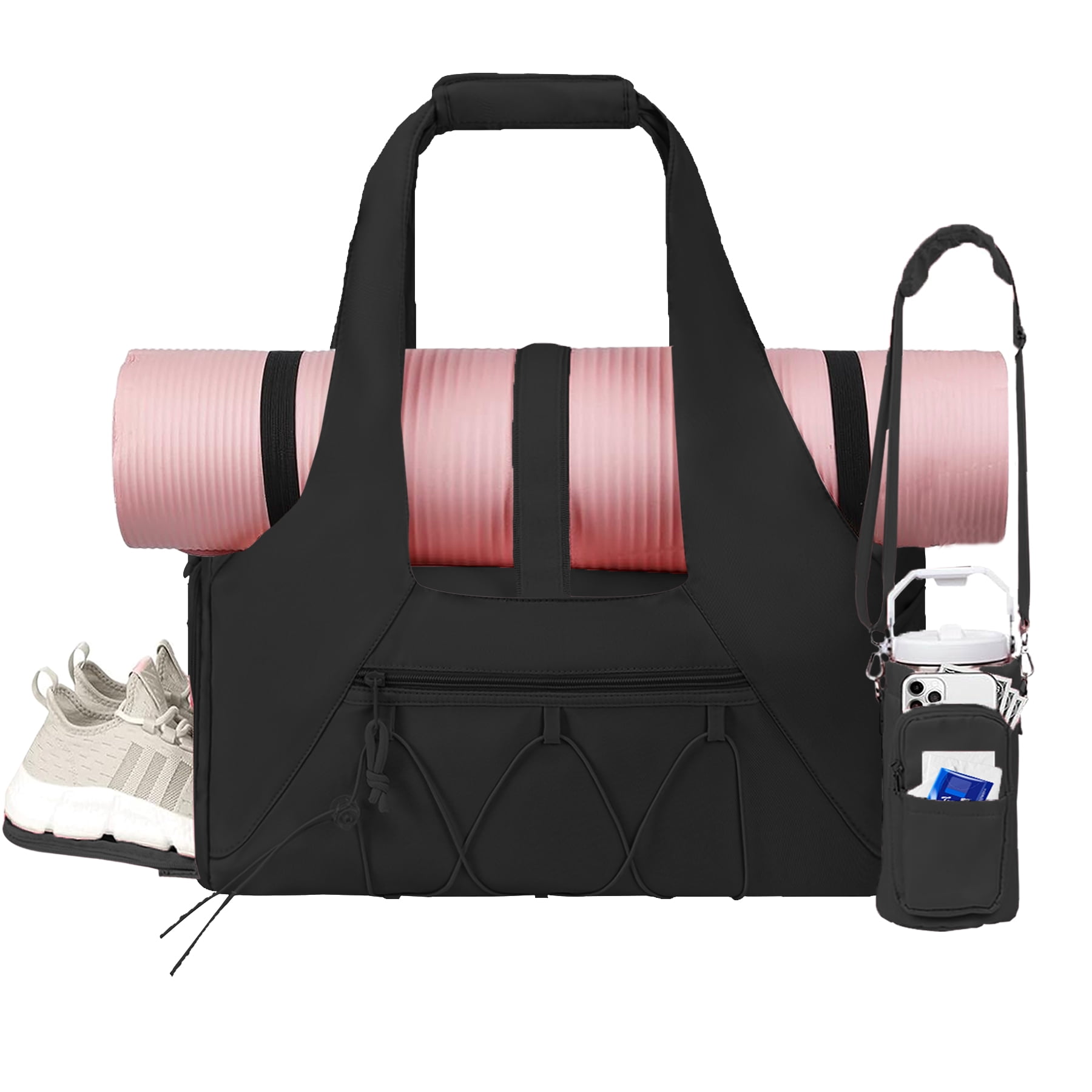 stillithou Waterproof Gym Bag Women Men, Foldable Sports Duffle Bag with Water Bottle Carrier Bag, Lightweight Travel Duffle Bag with Shoe Compartment for Gym, Yoga, Travel, Black