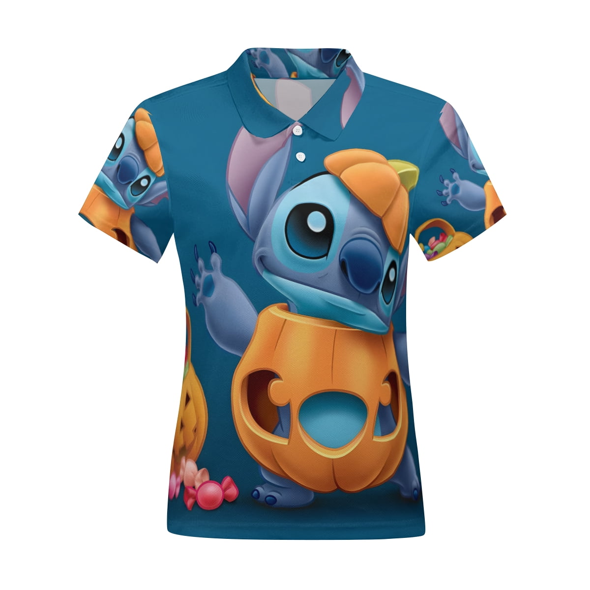 stitch Halloween Thanksgiving Women's Polo Shirts 2Button Short Sleeve