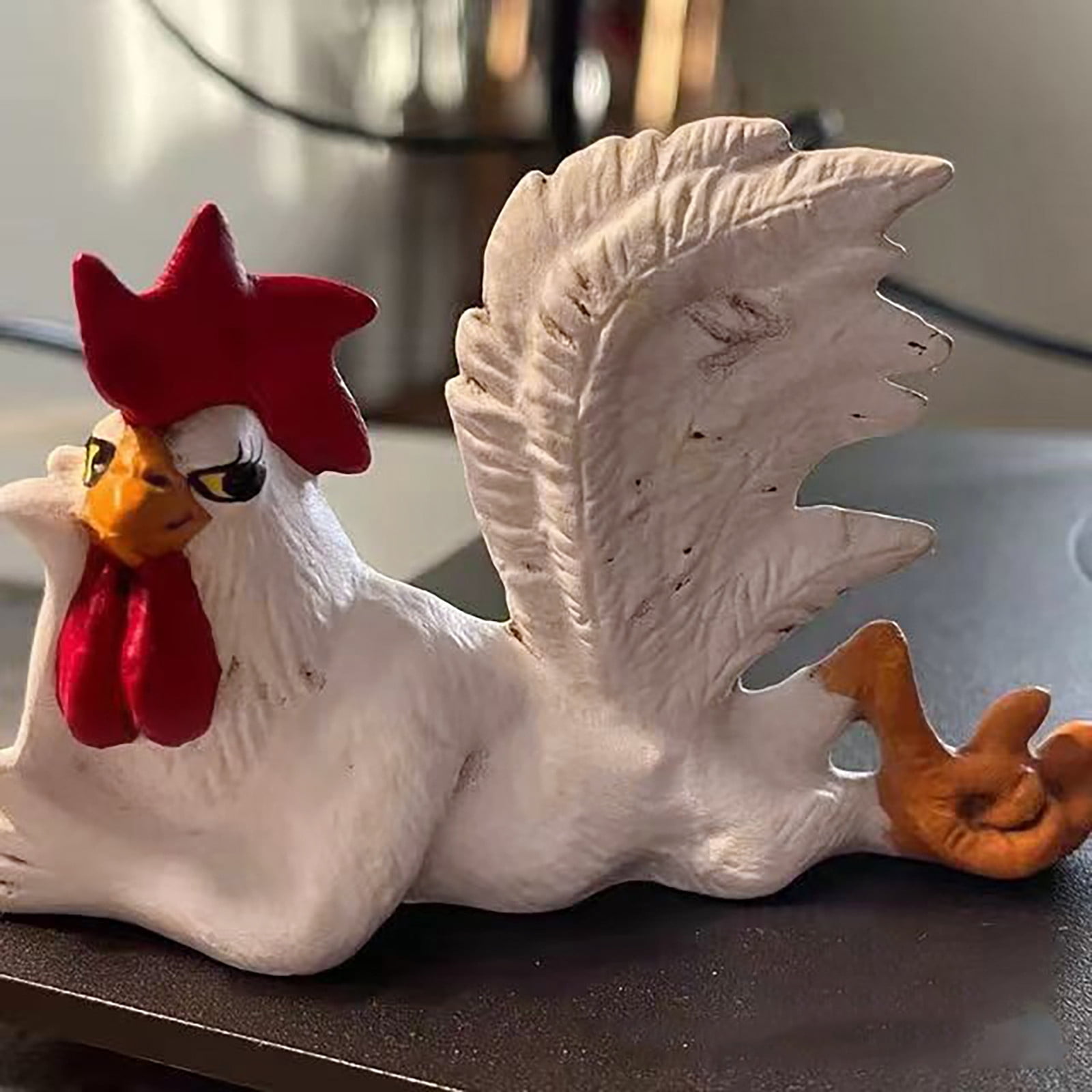 White and Red Resin Rooster Statue for Home Decor
