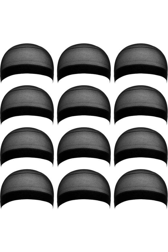stocking caps, wig caps, 12 Pack Nylon Wig Caps for Women and Men (Black)