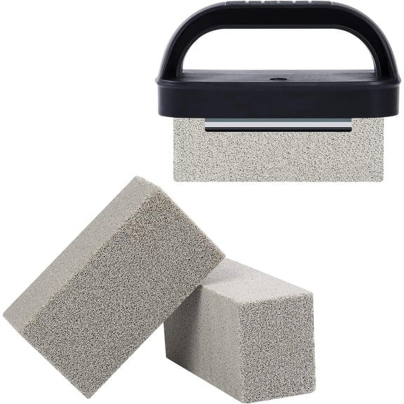 stone Griddle Cleaning Brick Block Heavy Duty Grill Cleaning Stone Bricks Non Scratch Flat Top Seasoning Stone Griddle Scrubber Cleaner Remove Greases Stains Residue -3 Pack with Handle