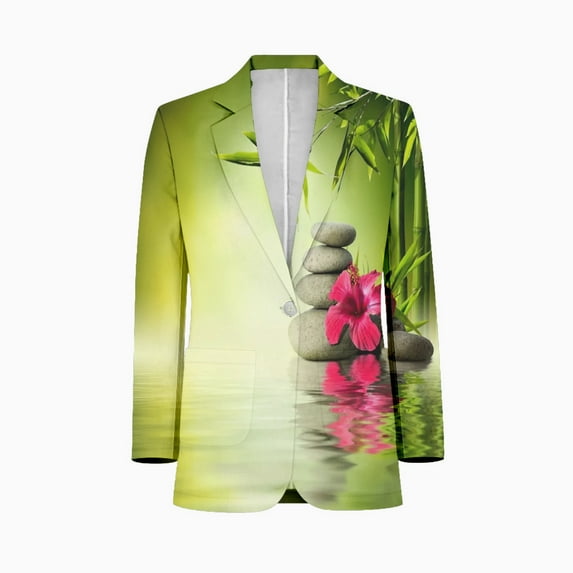 stones red hibiscus and bamboo on the water Men's Suit Blazer Casual Party Wear Slim Fit Suit Jacket Fashionable Luxury British Style Men Suit Coat