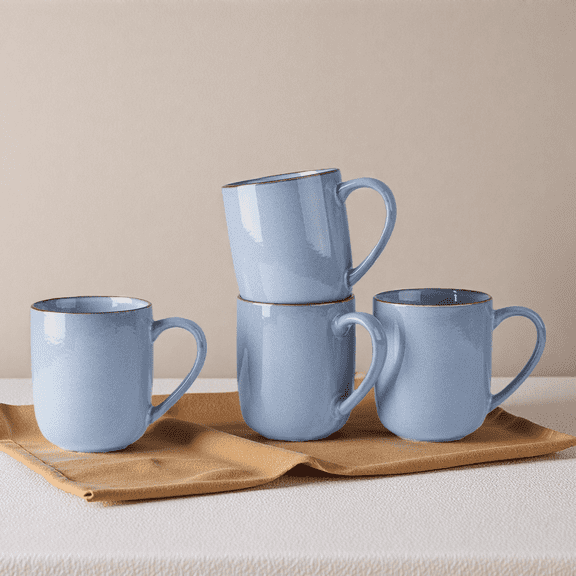 Onader 14OZ Coffee Mugs Set of 4, Stoneware Coffee Mugs Set with Handle, Ceramic Coffee Cups for Latte/Tea/Cappuccino, Dishwasher & Microwave Safe - Grey Blue