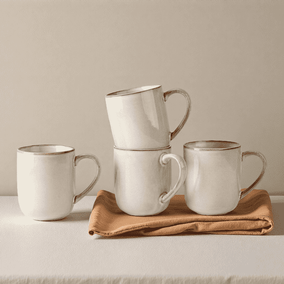 Onader 14OZ Coffee Mugs Set of 4, Stoneware Coffee Mugs Set with Handle, Ceramic Coffee Cups for Latte/Tea/Cappuccino, Dishwasher & Microwave Safe - Khaki