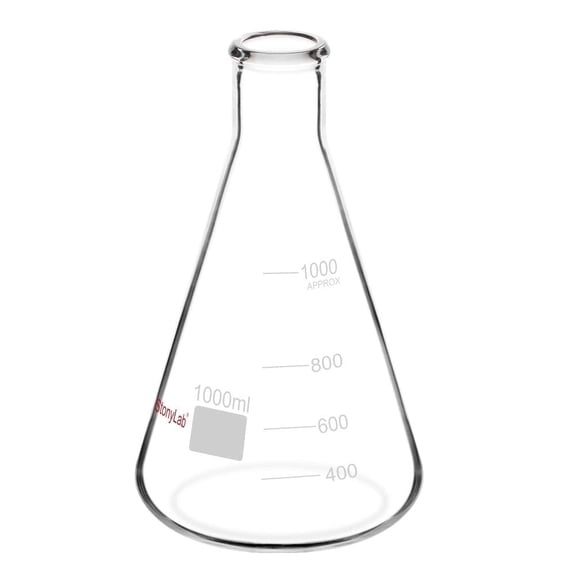 StonyLab 1 pack 1000 ml Narrow Mouth Erlenmeyer Glass Flasks with Heavy Duty Rim, 1 L (1 Liter)